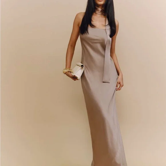 Reformation Oren Silk Dress Macadamia Size. XS New w/Tags - Picture 2 of 8